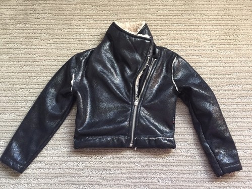 T2 Love Girls Faux-Leather Fuzzy Stylish Motorcycle Black Bomber Jacket Size 4 - Picture 5 of 11