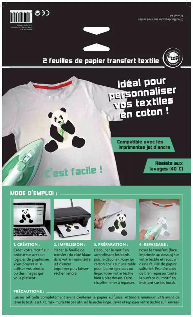 Transfert textile personnalisable pour imprimante