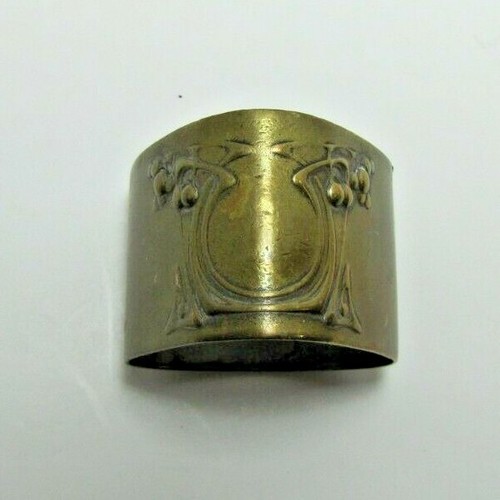 Antique Art Nouveau Napkin Ring Brass Plated Ornate Floral High Relief Design - Picture 2 of 12