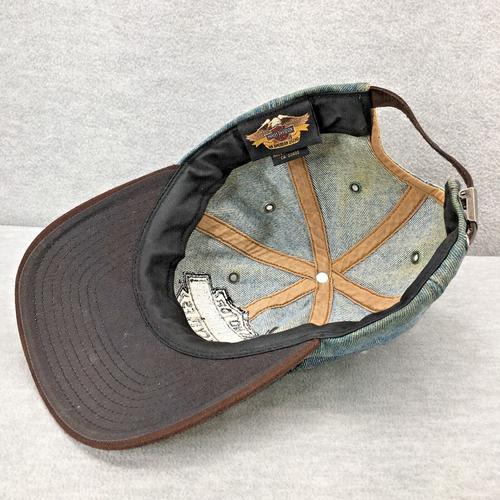 Harley Davidson Denim Suede Hat Cap Adjustable Denim Strap W/ 2003 20 YEARS PIN - Picture 8 of 10