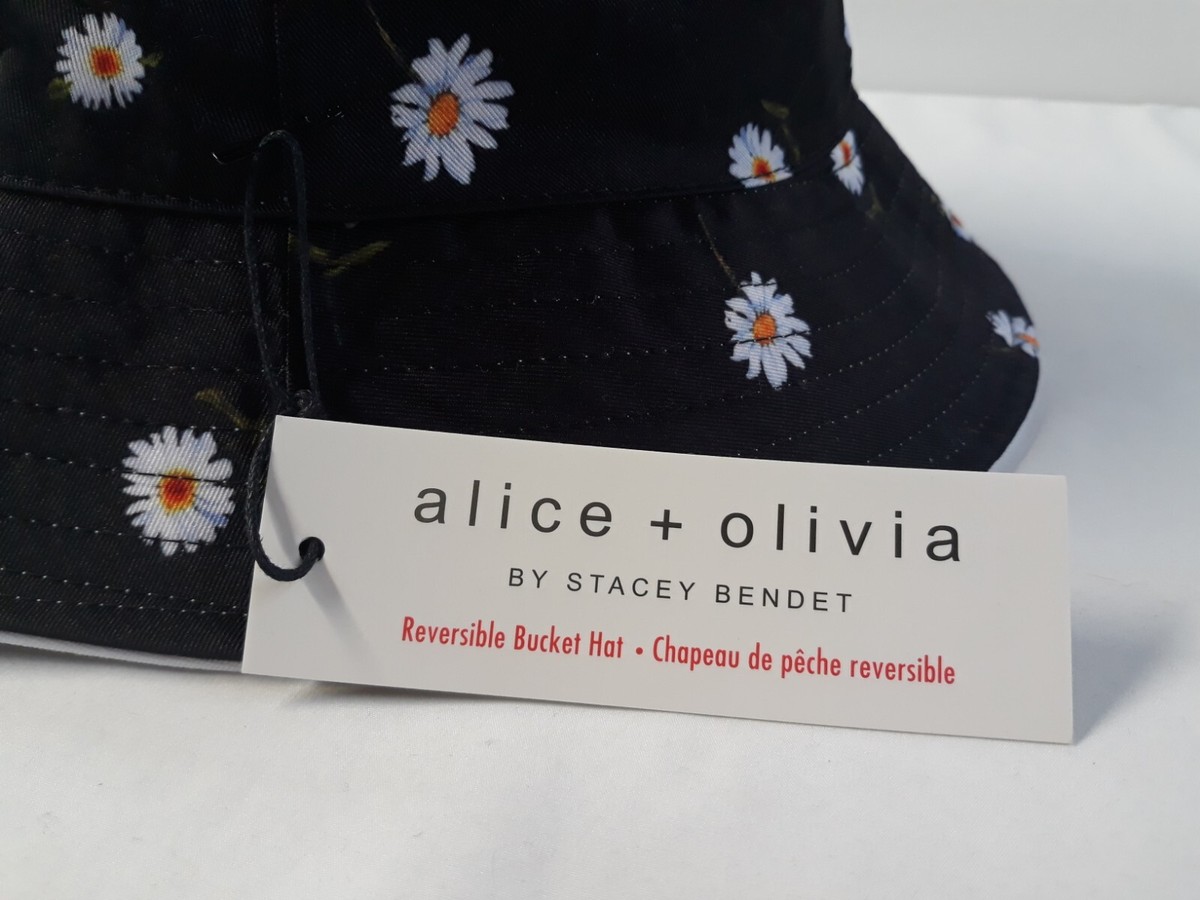 NWT Alice & Olivia Black Daisy Bucket Hat Reversible Fab Fit 