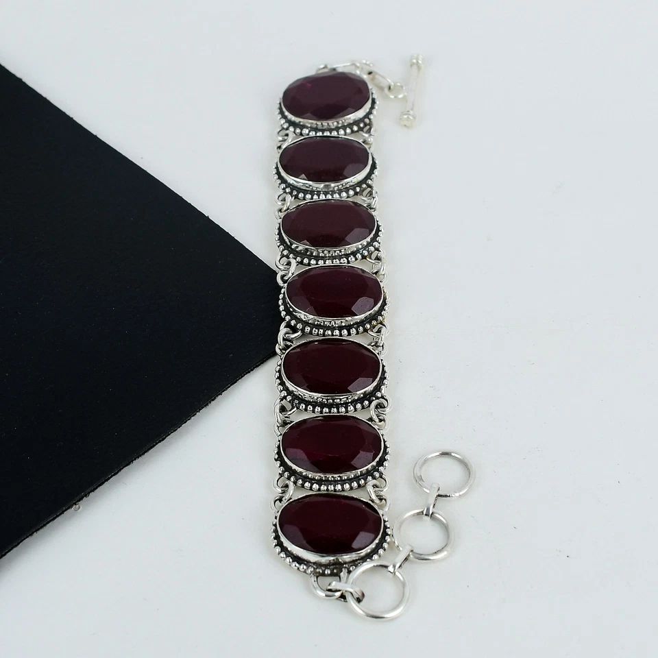 Elegant Ruby Gemstone Bracelet 925 Sterling Silver Party Wear Jewelry For Gifts - Image 2 of 4