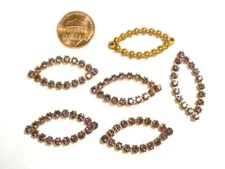 3 VINTAGE AUSTRIAN TANZANITE RHINESTONE & BRASS 33x16mm. NAVETTE FINDINGS W793