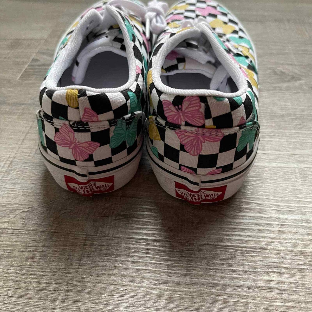 関税込☆VANS BUTTERFLY CHECKERBOARD AUTHENTIC カスタム Vans Sk8-Hi Checkered Butterfly Shoes Off The Wall Size W