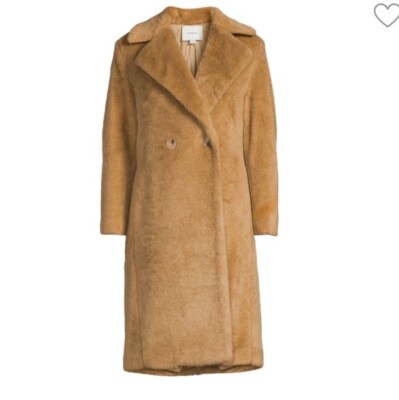 $695 Vince Womens Coat LG Sand Shell Faux Shearling Fur Notch