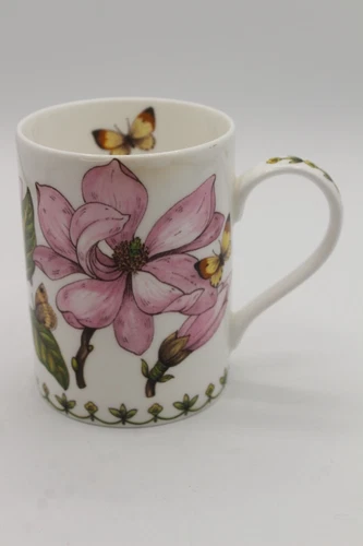 Vintage Queen's Fine Bone China Botanic Pink Flora Butterfly Mug Made in England