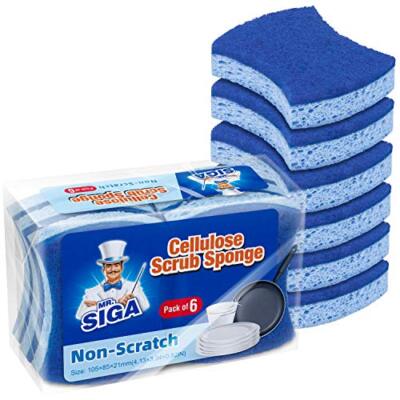 MR.SIGA kratzfester Zellulose-Scheuerschwamm, beidseitiger Spülschwamm für