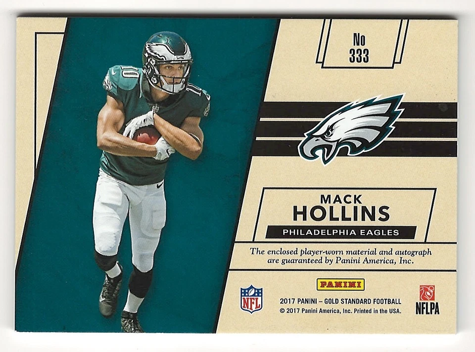 MACK HOLLINS 2017 GOLD STANDARD 4 COLOR JUMBO EAGLES ROOKIE JERSEY AUTO RC 21/25 - Image 2 of 2