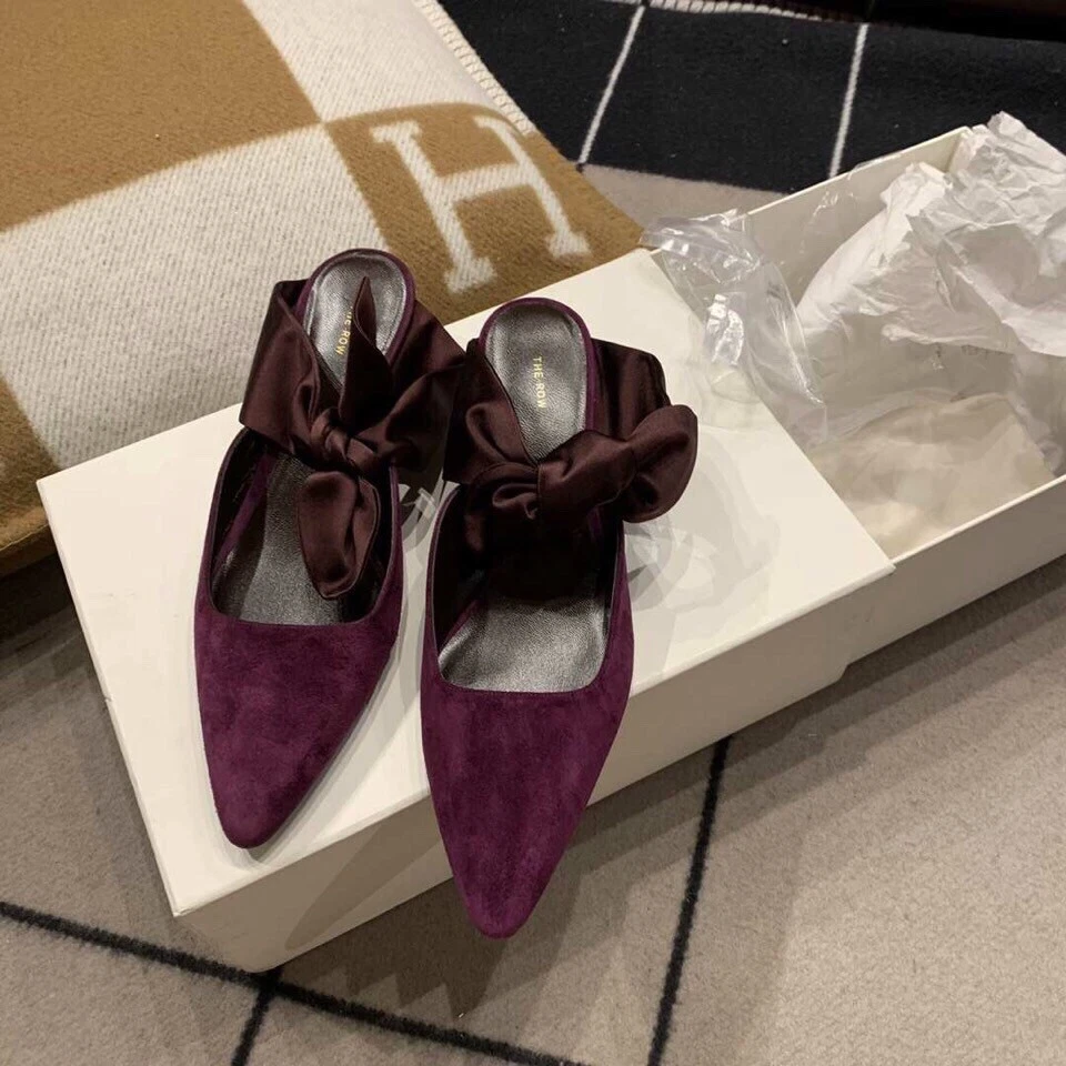 New Authentic The Row Coco Mule Mules Shoes Heels Sandals Purple Suede Size 37