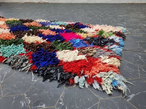 Moroccan Handmade Vintage Boucherouite Rug 2'2"x6'2" Geometric Multicolor Carpet - Picture 9 of 12