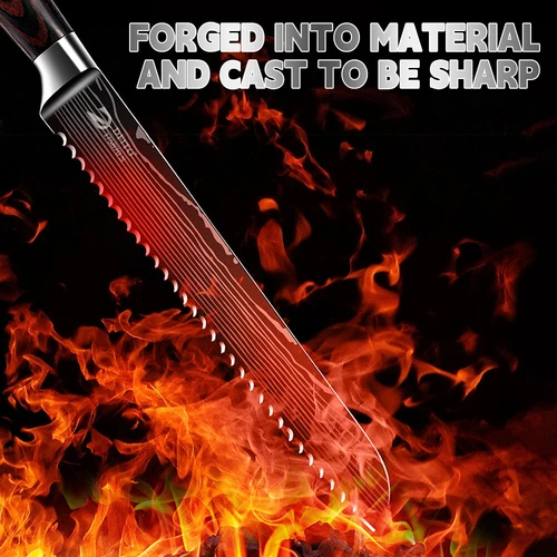 8” Bread Knife High Carbon Steel Damascus Kitchen Chef Knife Serrated Knife Gift - Picture 4 of 13