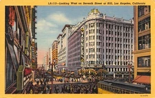 Looking West On Seventh St. At Hill Warner Bros. Los Angeles,CA 1940's Postcard