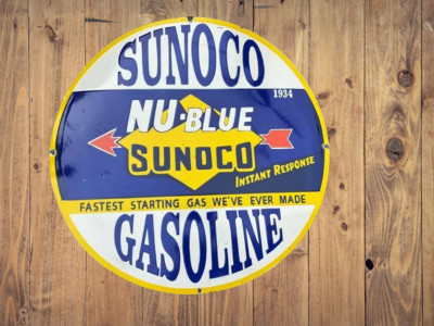 Sunoco Gasoline Porcelain Enamel Heavy Metal Sign 30 Inches Double Side ...