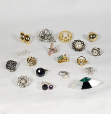 Single Earring Lot 18 Clip Ons Screwbacks Chunky Mixed Metal Rhinestones Crafts