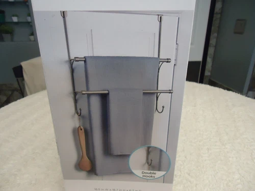 COMFORT BAY BRUSH NICKEL OVER-THE-DOOR DOUBLE TOWEL RACK WITH HOOKS (N)