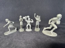 Vintage Lot of 4 Pewter Sports Figures, Some with Markings (Hudson, MMFP) 2-2.5"