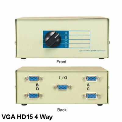 Kentek 4-Way HD15 VGA Manual Data Switch Box Dial HD-15 Pin Display Monitor