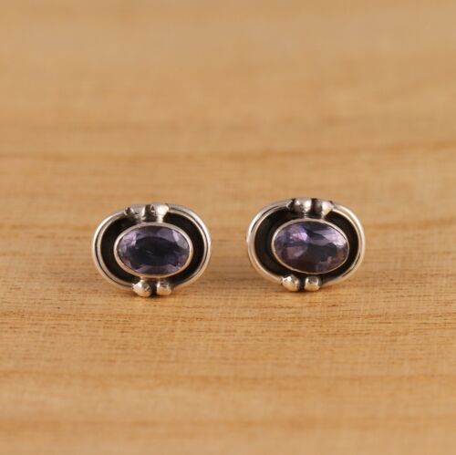 Natural Iolite Solid 925 Sterling Silver Oval Stud Earrings Gift Boxed - Picture 4 of 6
