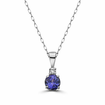 Geburtsstein 14K Weißgold Tansanit Akt Diamant 0,52 cts 18'' Anhänger Halskette