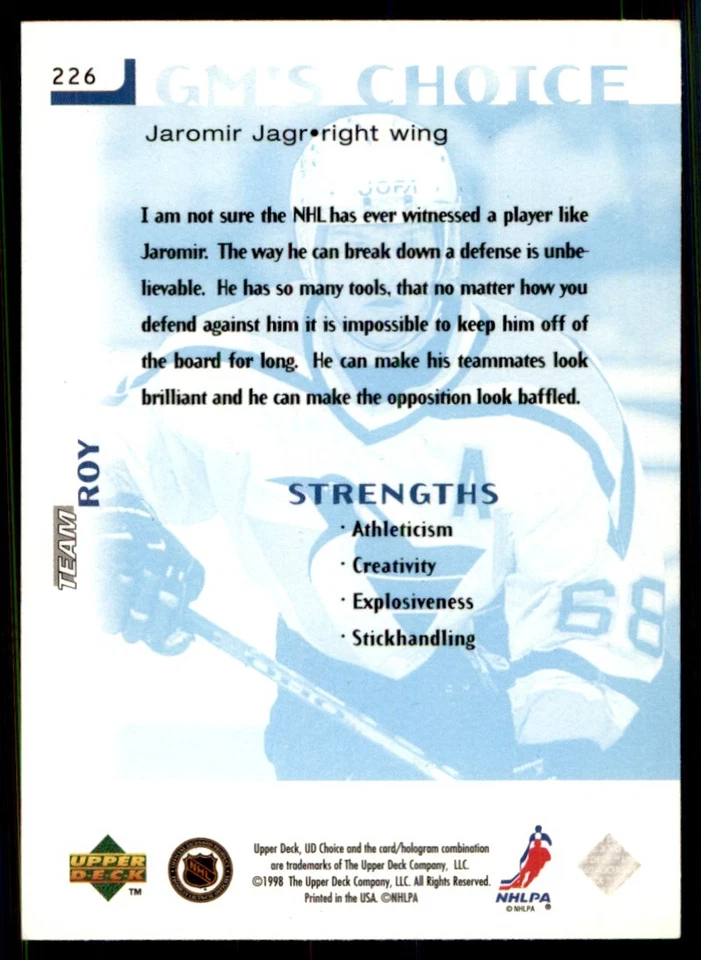 1998-99 UD Choice Jaromir Jagr Pittsburgh Penguins #226 - Image 2 of 2
