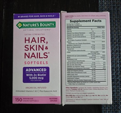 NIB Nature's Bounty 2PK - Hair Skin Nails Extra Strength Biotn - Exp 2/27 - 5/27