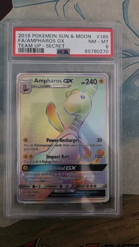 Pokemon Ampharos GX 185/181 Secret Rare  Sun & Moon RAINBOW PSA 8