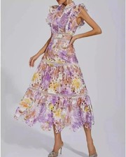 Women's Pupple Orange Floral Sleeveless Summer Party Breathable Long Dress Lace