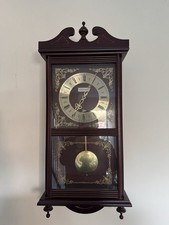 Carpenters Wooden Pendulum Electronic Chime Wall Glass Front Clock, Working 