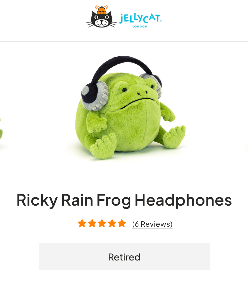 Jellycat Ricky Rain Frog Headphones BNWT - 100% Authentic