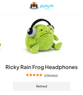 Jellycat Ricky Rain Frog Headphones BNWT - 100% Authentic