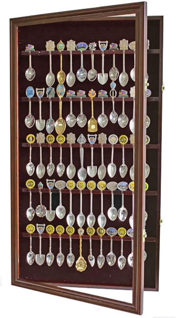 DisplayGifts 60 Souvenir Spoon Tea Display Case Rack Holder Wall Small, Walnut
