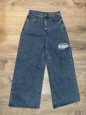 Nasty Gal Y2K Wide Leg Distressed Jeans Size 6 Trendy Denim