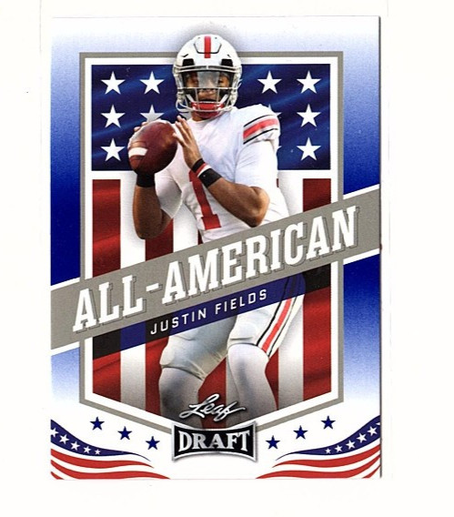 Justin Fields RC 2021 Leaf Draft All American #49 Blue Parallel