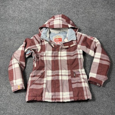 Bonfire Snowboarding Company Jacket Womens Small Red Plaid Hooded Ski Snowboard