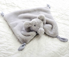 NWT Pottery Barn Kids PBK Elephant Thumbie Security Lovey Plush Baby Blue Satin