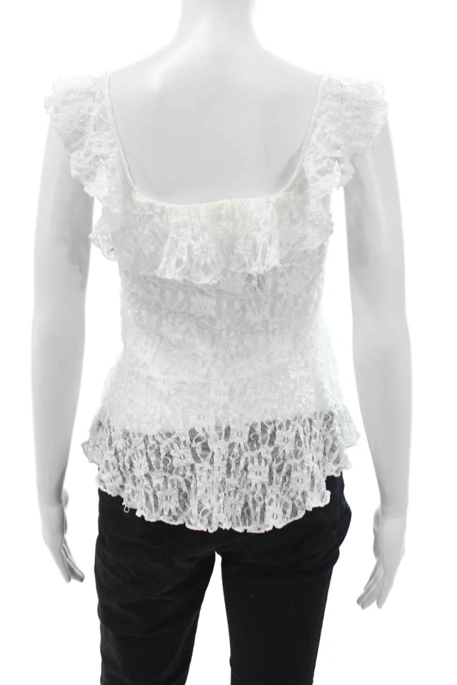Blusa bohemia blanca sin mangas cuello cuadrado talla M de Zara para mujer Foto 3 de 4