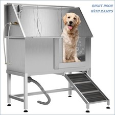 50" Dog Washing Bathing Station Stainless Steel Dog Grooming Bathtub with Ramps
