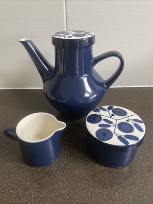 Melitta Stockholm Koboltblute Kaffeekanne Milchkännchen & Zuckerdeckel Vintage 60er Jahre
