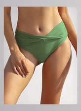 SHEKINI Bikini Bottoms M Grass Green Twist Front Ruched High Waist