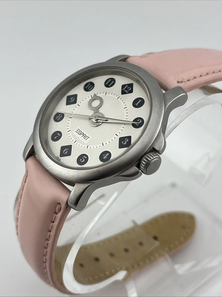 Reloj Espirit Mujer Vintage 35mm Estuche Plateado Correa Cuero Rosa - Batería Nueva Foto 3 de 4