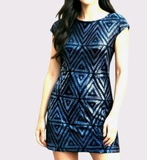 Eliza J Sequined Bodycon Mini Dress Midnight Blue Whimsigoth Party Evening  6P