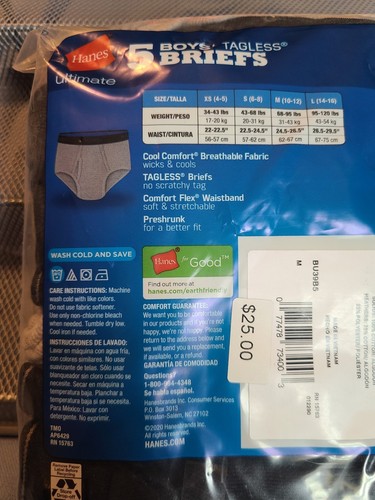 Hanes Jungen M 10-12 ultimativer Komfort weiche Baumwolle Slips grau, weiß, schwarz 5er Pack - Bild 5 von 6