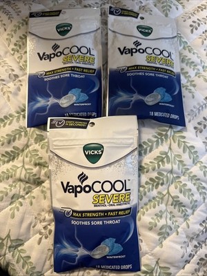 Vicks VAPOCOOL Severe Medicated Drops WINTERFROST - 18ct Per Bag LOT 3