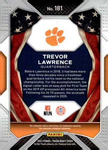 2021 Panini Prizm Draft Picks Collegiate #181 Trevor Lawrence - Picture 2 of 2