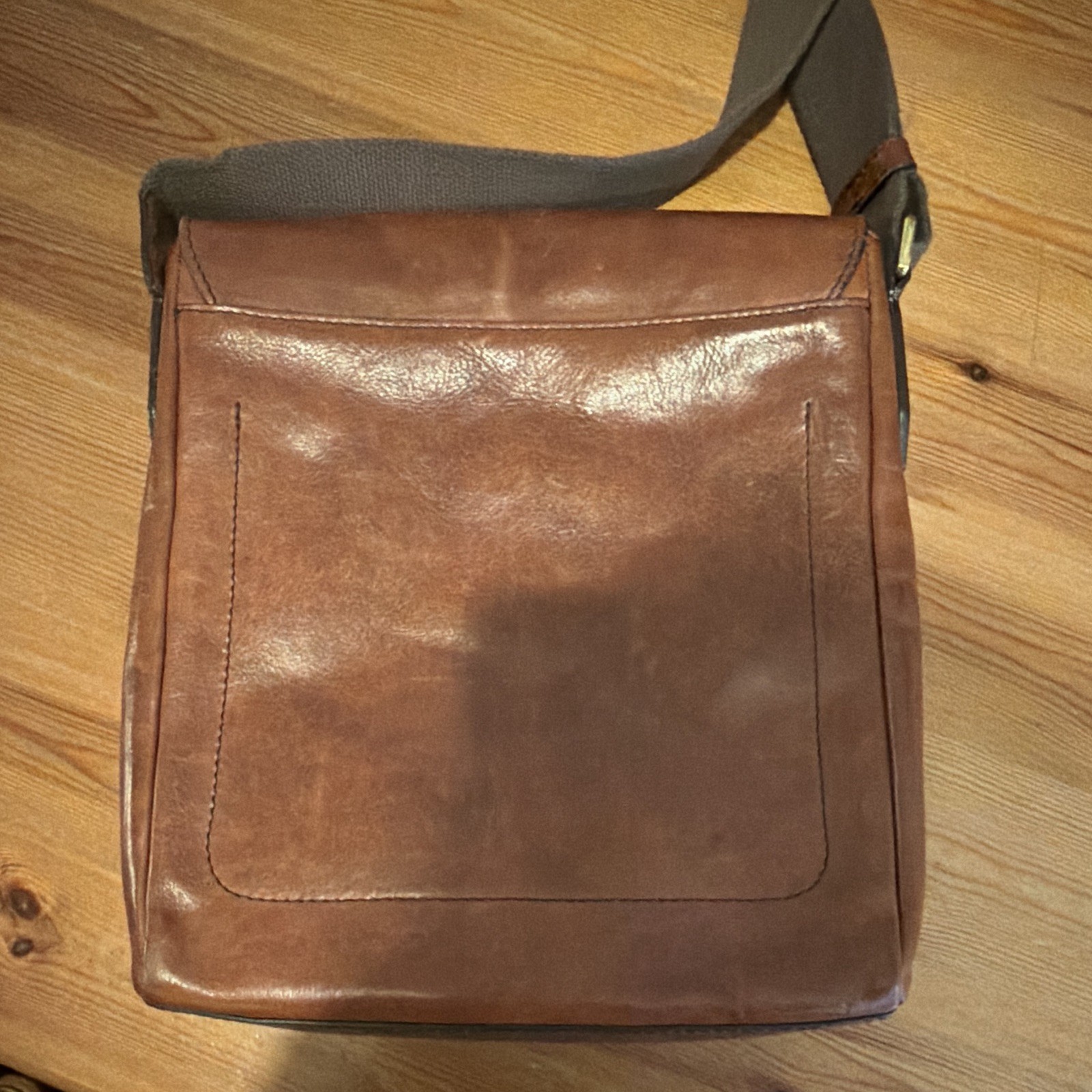 The Bridge Brown Leather unisex crossover Bag Adjustable Canvas Strap. image 2