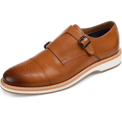 Thomas & Vine Ransom Cap Toe Monk Strap Dress Shoe Leather SIZE 8 Brown 005699