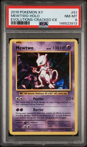 Pokemon 2016 XY Evolutions 51/108 Cracked Ice Holo Rare Mewtwo PSA 8