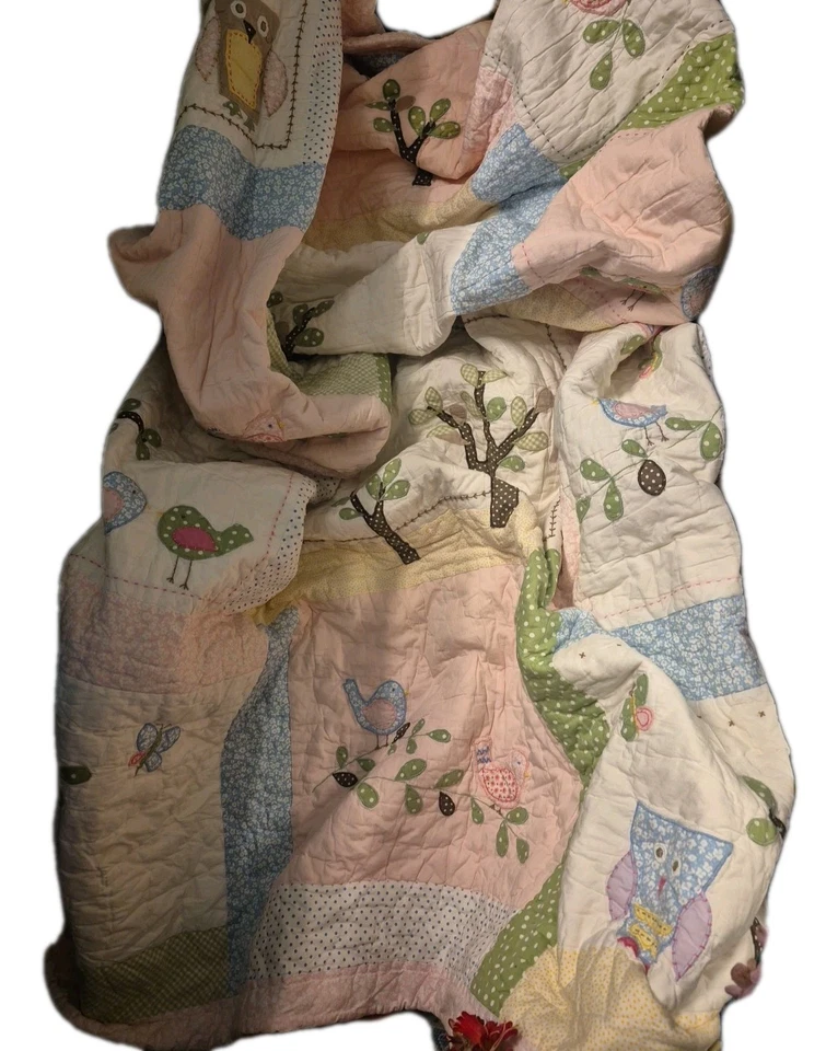 3 Pc Set Pottery Barn Kids Patchwork & Shams  🦉 🐦  🌳 Multi-Color Full/Double  - Image 2 of 4