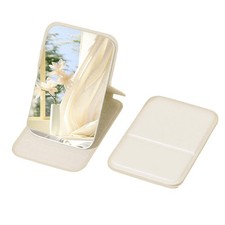 Beige Small PU Compact Hand Pocket Makeup Mirror For Women Travel Purse