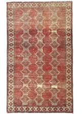 Antique Geometric Tribal Oriental Rug Vintage Distressed Carpet Muted Red 4X6 ft